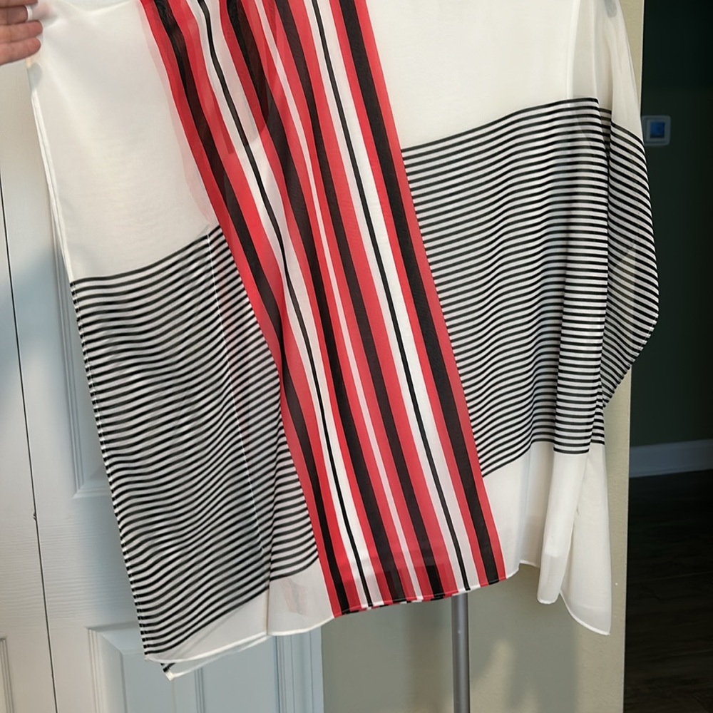 Calvin Klein Sheer Red & Black Kaftan Dolman Blouse Size M - Picture 4 of 4